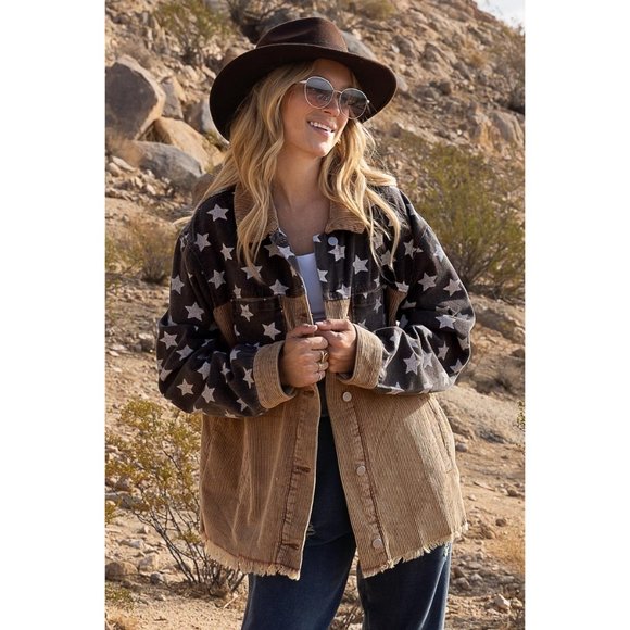 Wild Luxe Jackets & Blazers - PRICE DROP Teddy Bear Black Corduroy Star Shacket